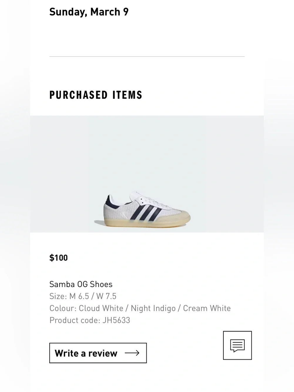 Adidas Samba OG Cardboard JH5633 Size 7.5 Cloud White Night Indigo Cream White